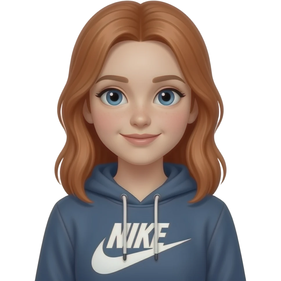 13 year old a pretty girl with light red hair and no boobs with Nike sweatshirt emoji