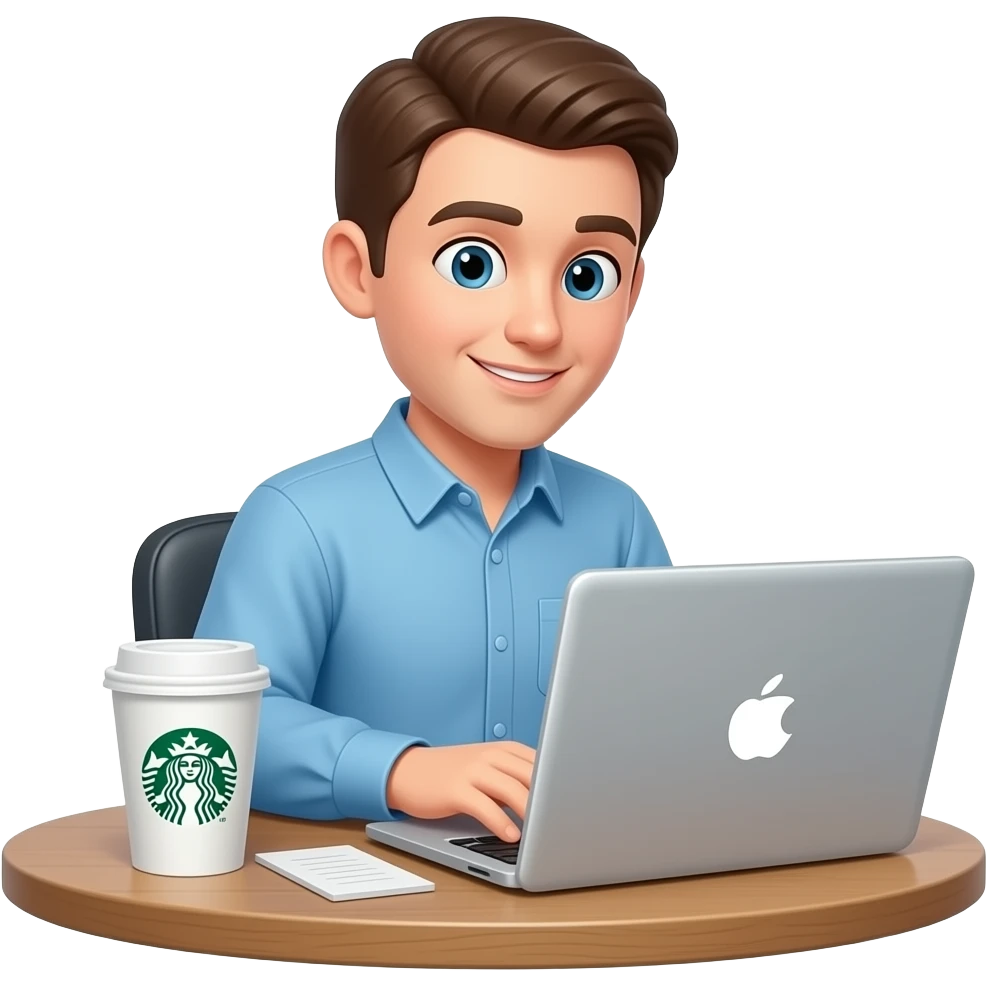 OPEN LAPTOP LOOKING AT EMAILS WITH STARBUCKS CUP ON TABLE emoji