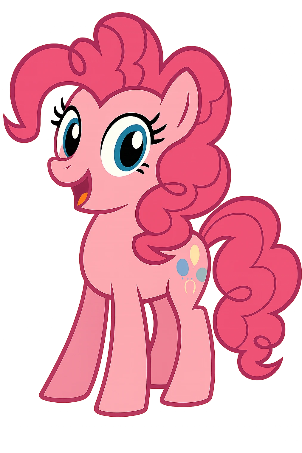 Pinkie Pie from My Little Pony, vibrant cartoon style, cheerful expression, pink color, curly mane and tail emoji