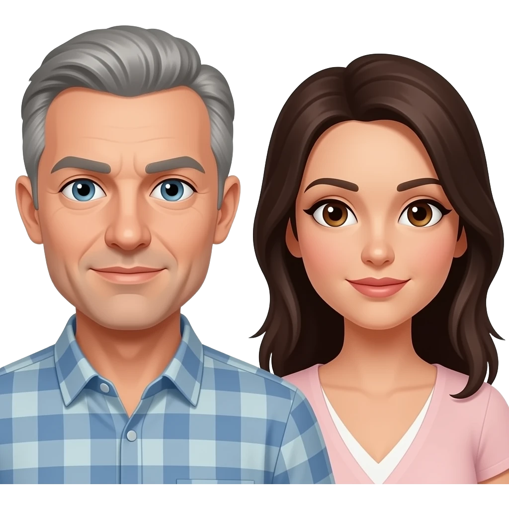 Bald man with gray eyes and dark haired woman with brown eyes looking at each other emoji