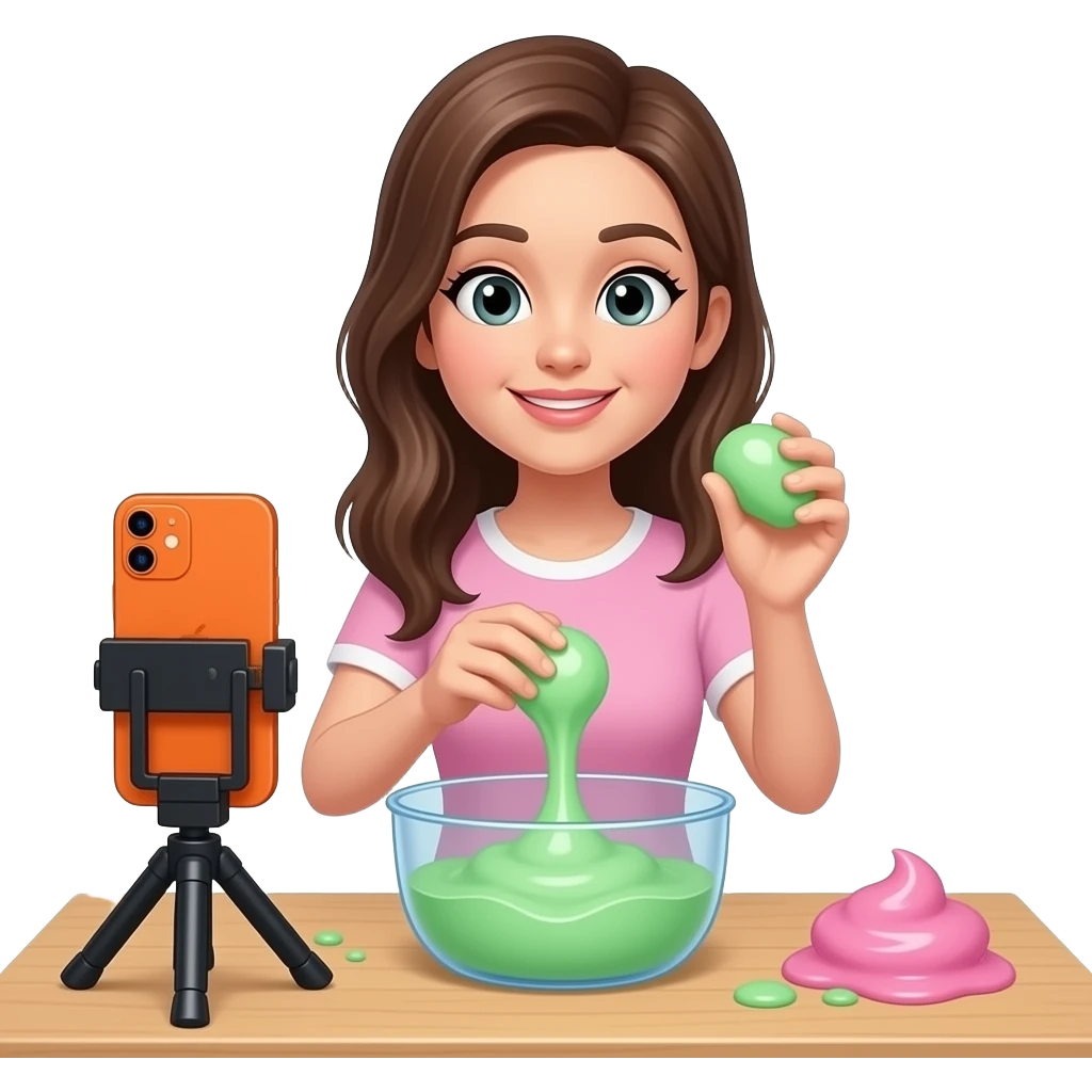 An women is making live about slime the phone17 pro max orange color is in the table and she gets 10,000 likes and coments and she is playing with taba squishy emoji emoji