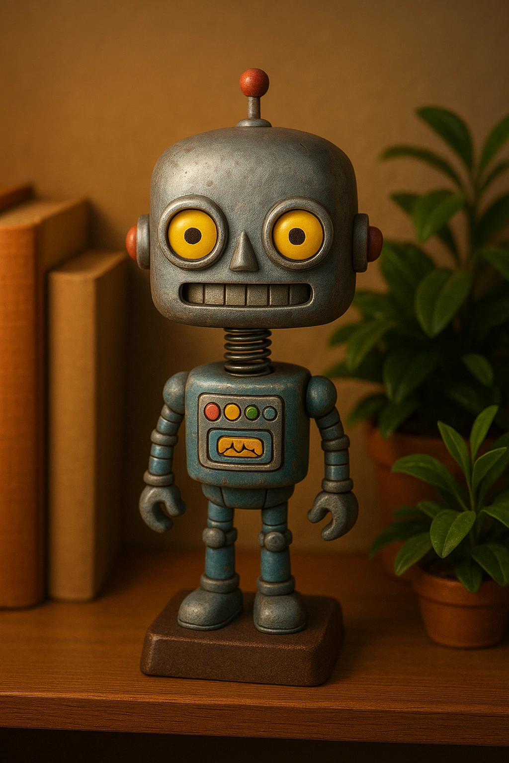a classic robot bobblehead with a springy neck emoji