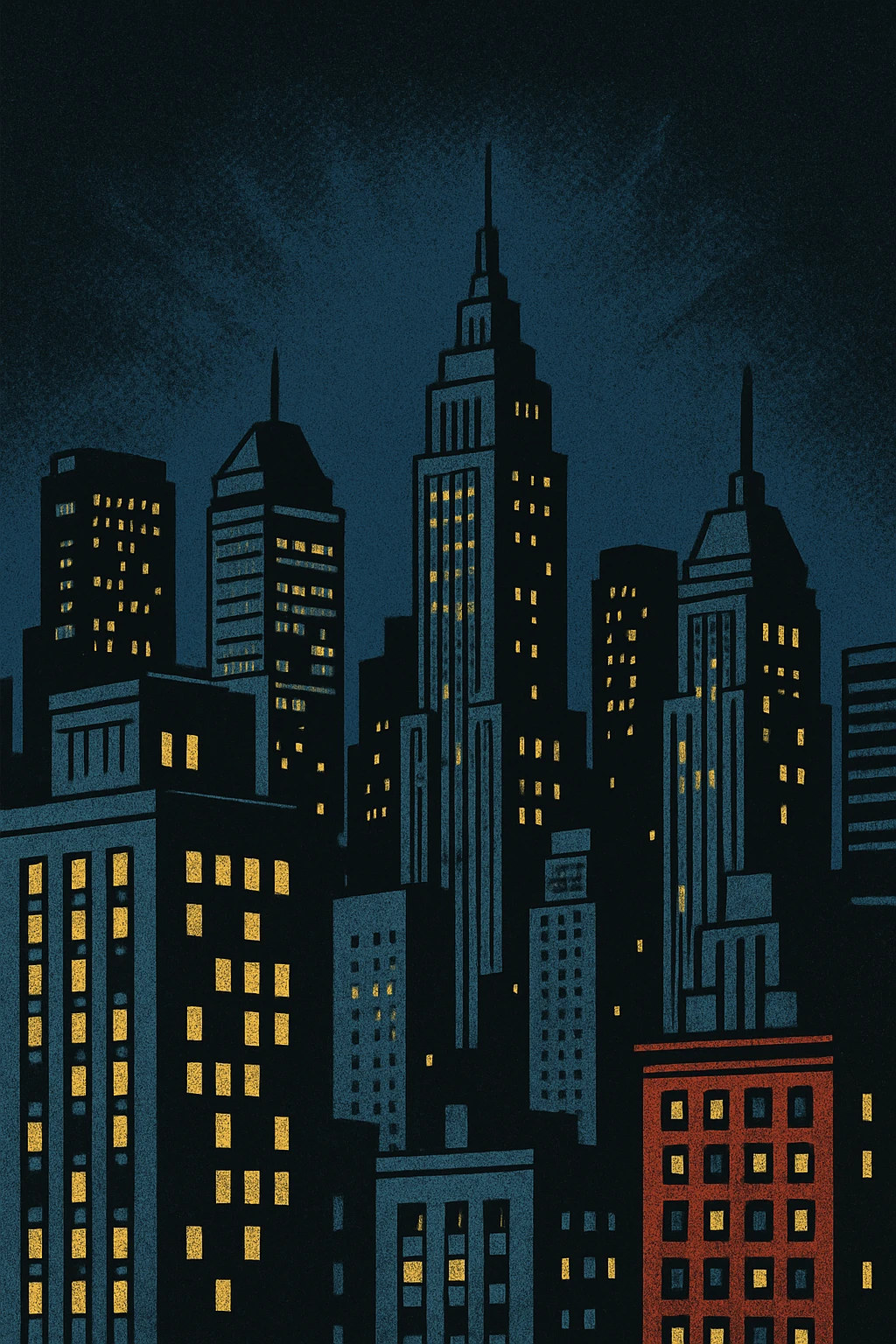 a city skyline at night, old school comic book style emoji