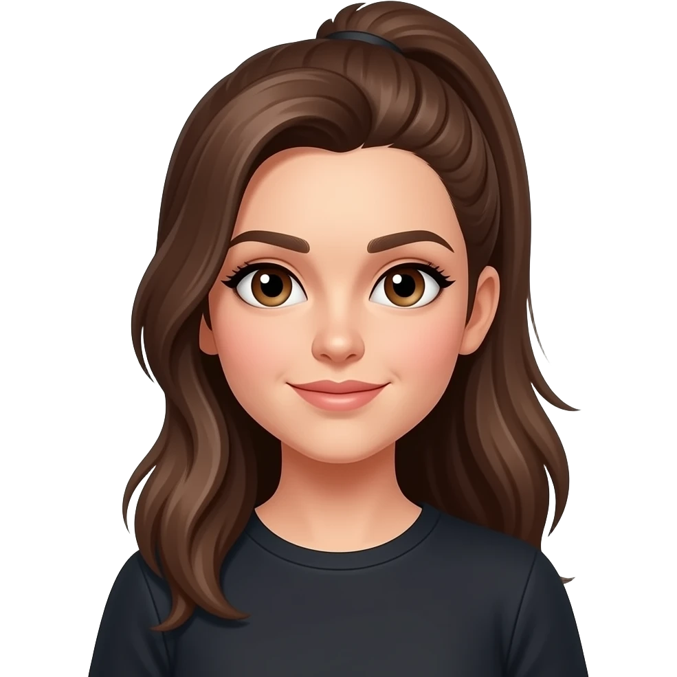 Long hair, brunette, brown eyes with a ponytail, full body picture emoji