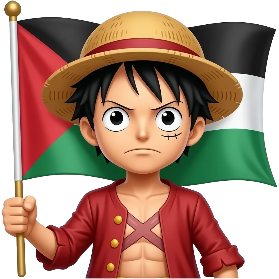 Luffy serious have a Palestine drapeau emoji