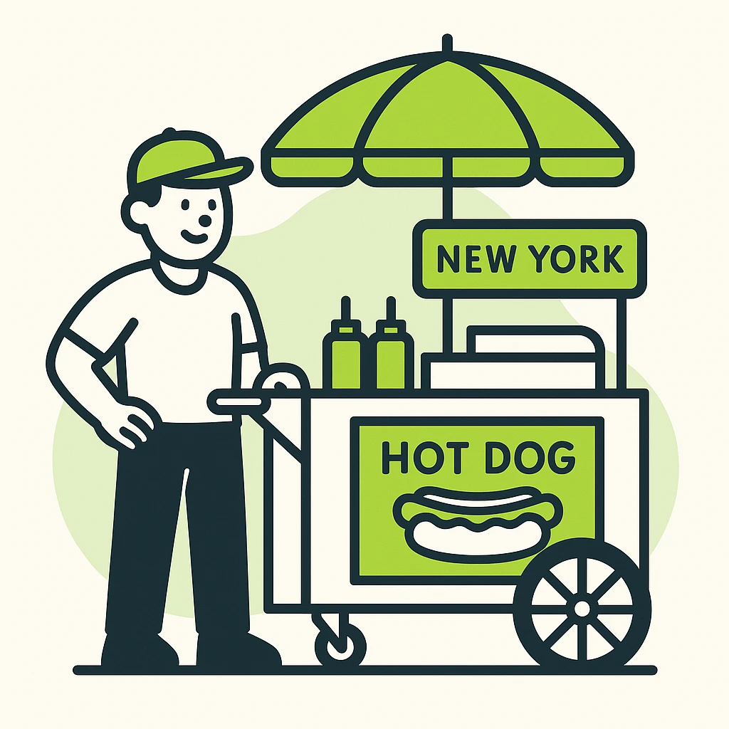 hotdog seller in New York with cart emoji