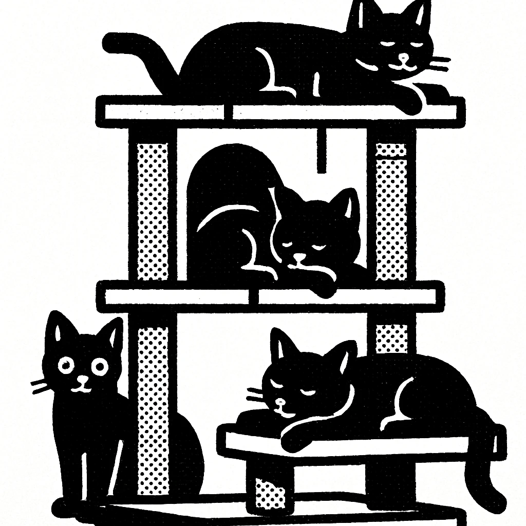 cats relaxing in a vertical playhouse emoji