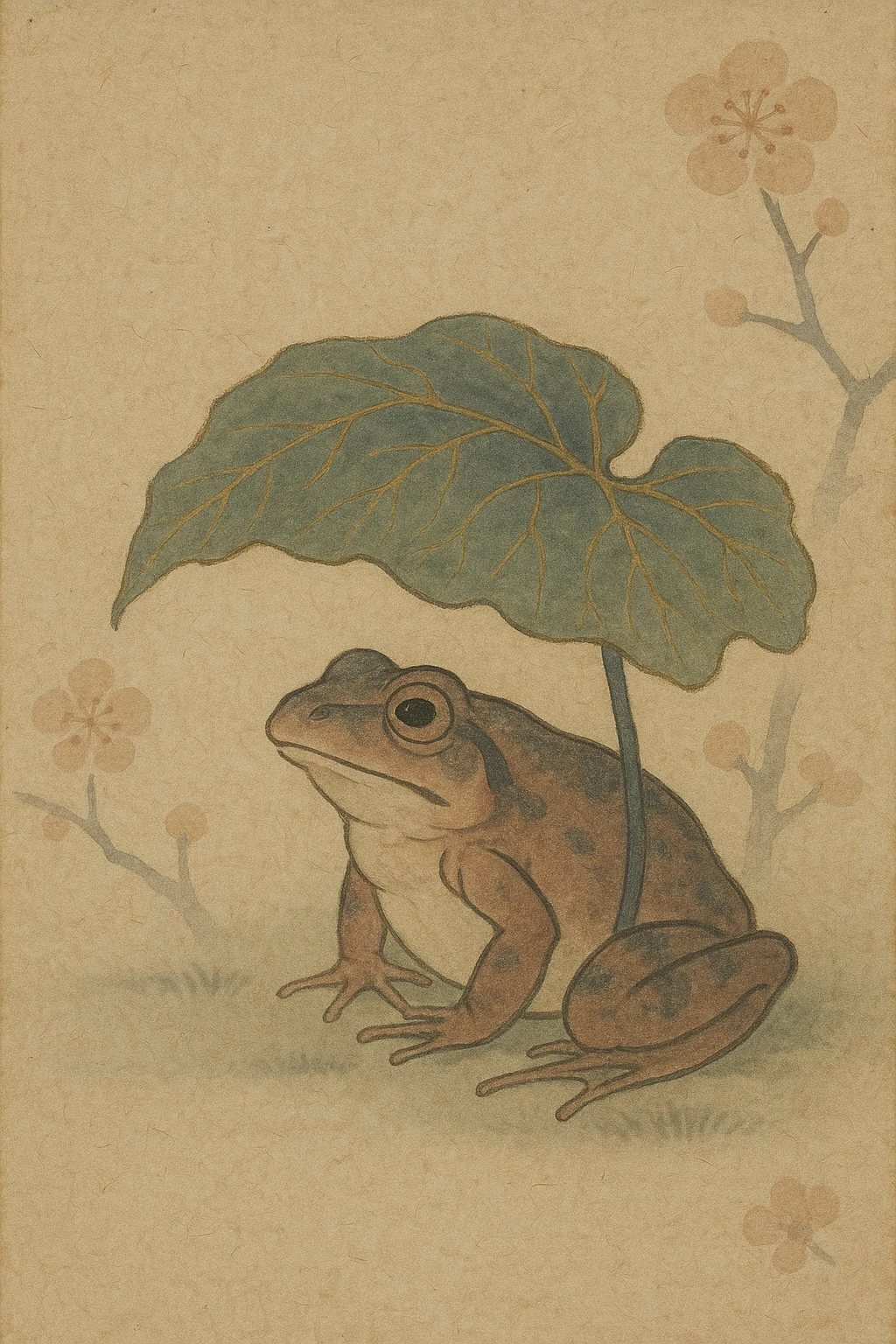 frog hiding under leaf umbrella emoji