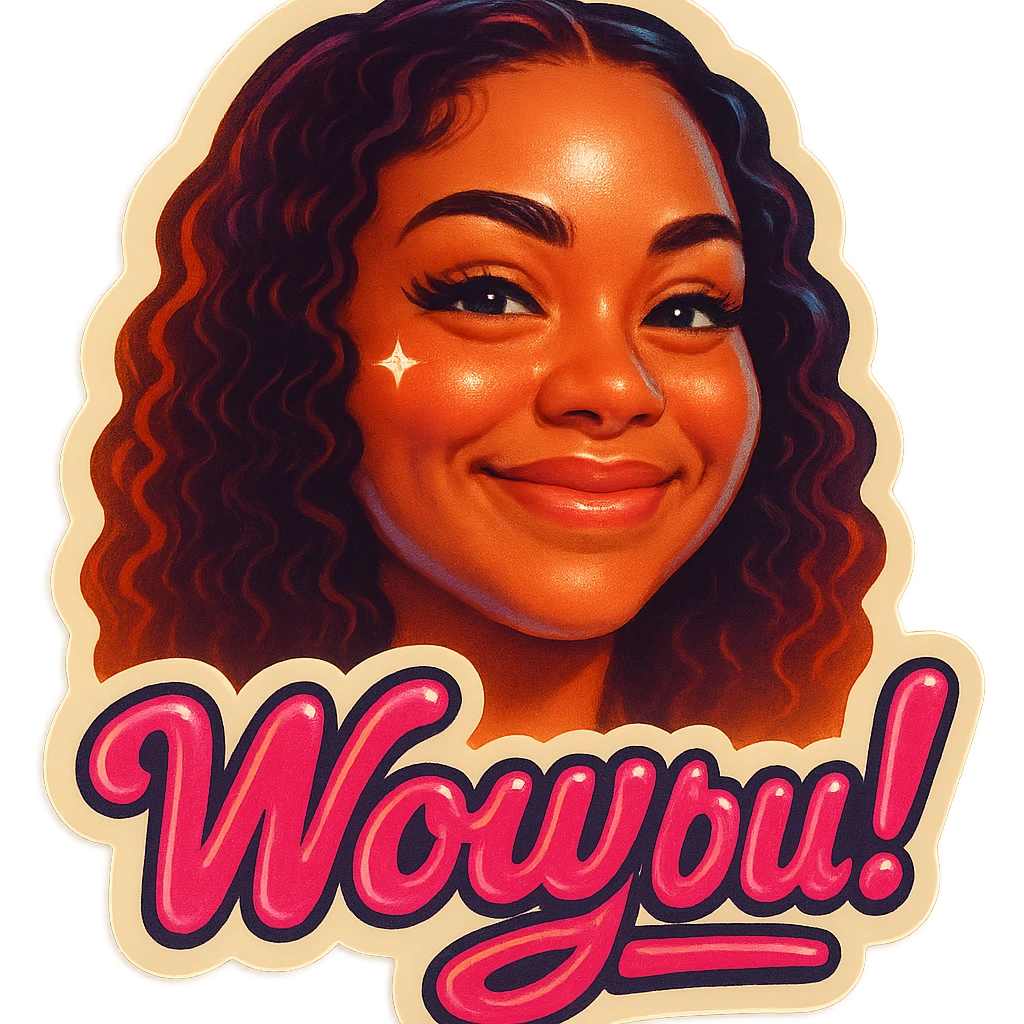excited smile with mouth closed
add the words W You!  in pink  emoji