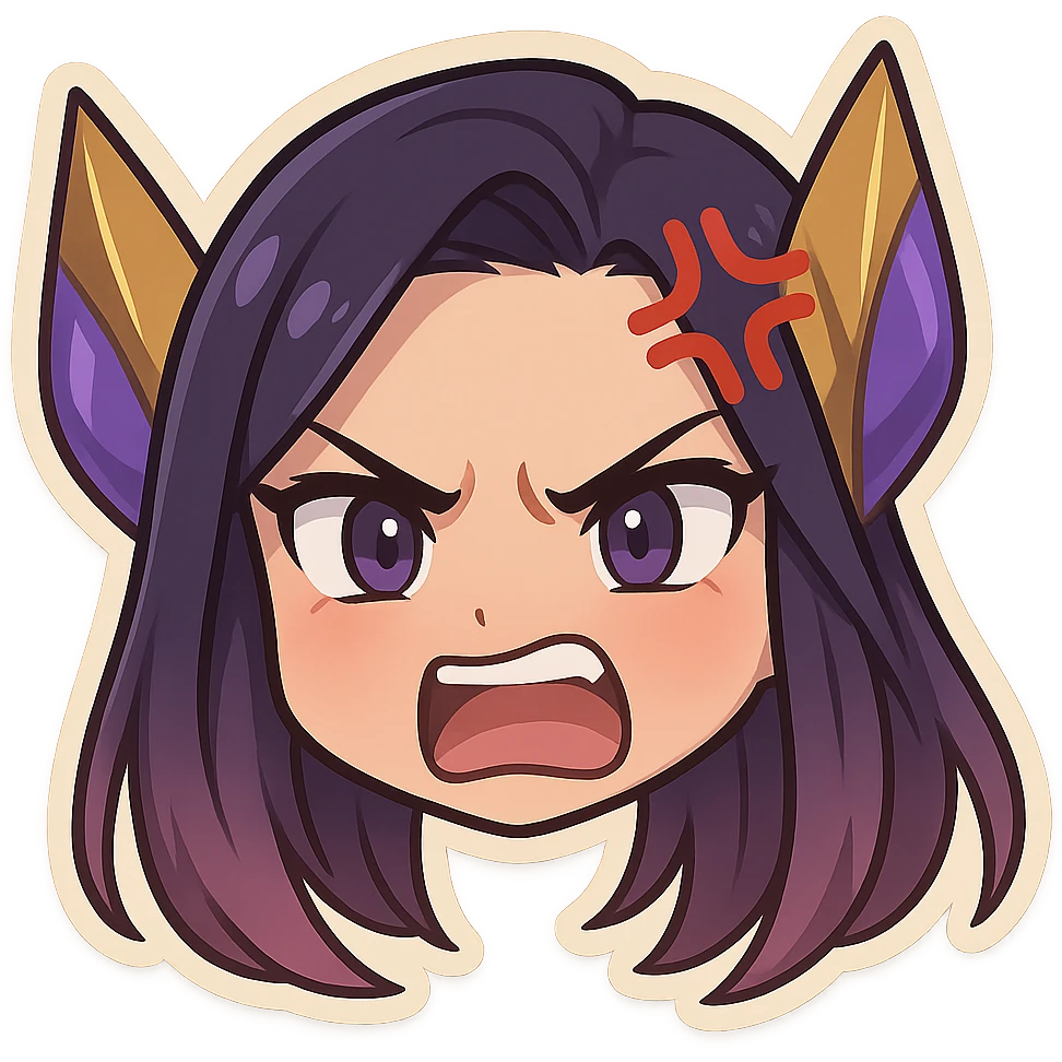 Kaisa from League of Legends, angry chibi emote, only head, alternate expression 2 emoji