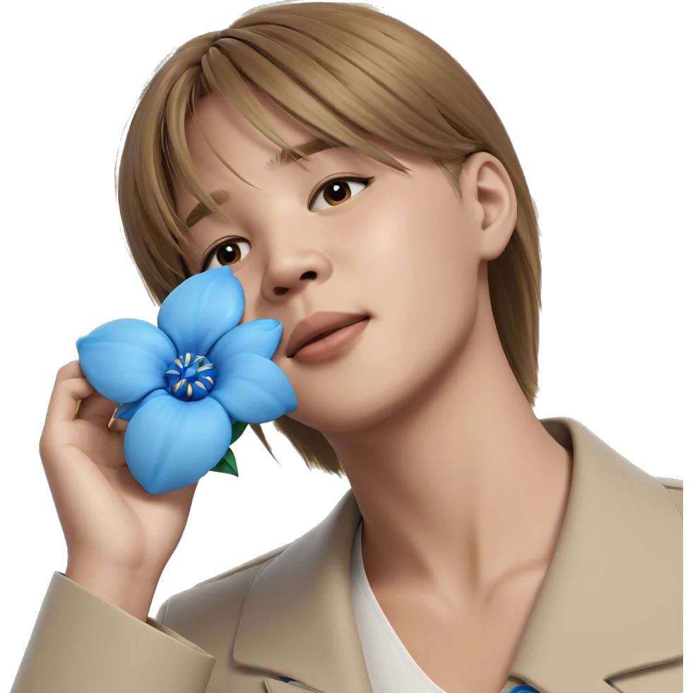 girl holding blue flower emoji