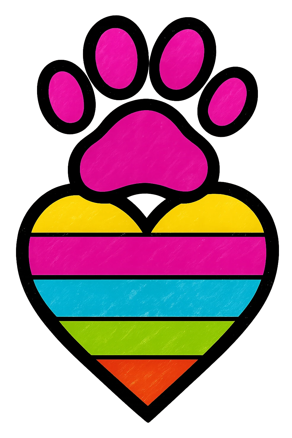 rainbow pride heart with a paw print on top, simple and bold, no text emoji