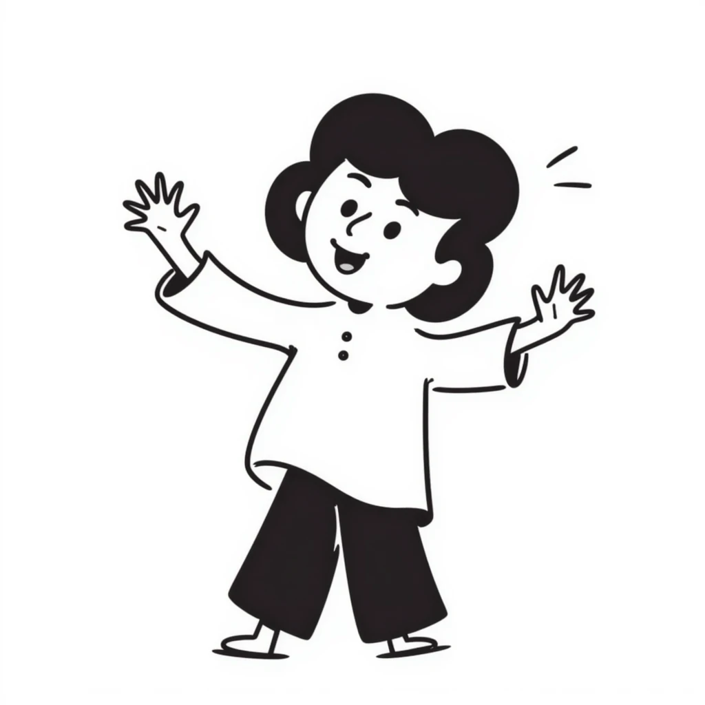 cute gibberling character, hand-drawn look, waving, sketchy lines emoji