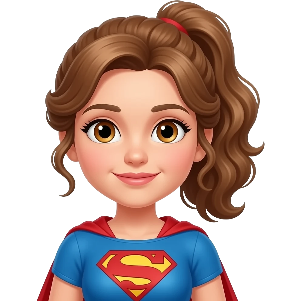 Super Julie superhero with light brown hair curly ponytail hazel eyes emoji