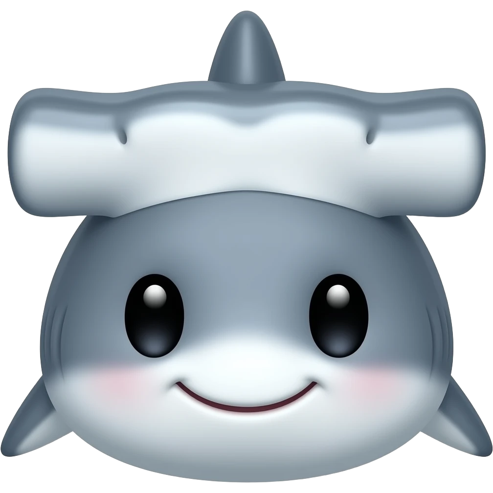 Kawaii hammerhead shark with little smile, black eyes emoji