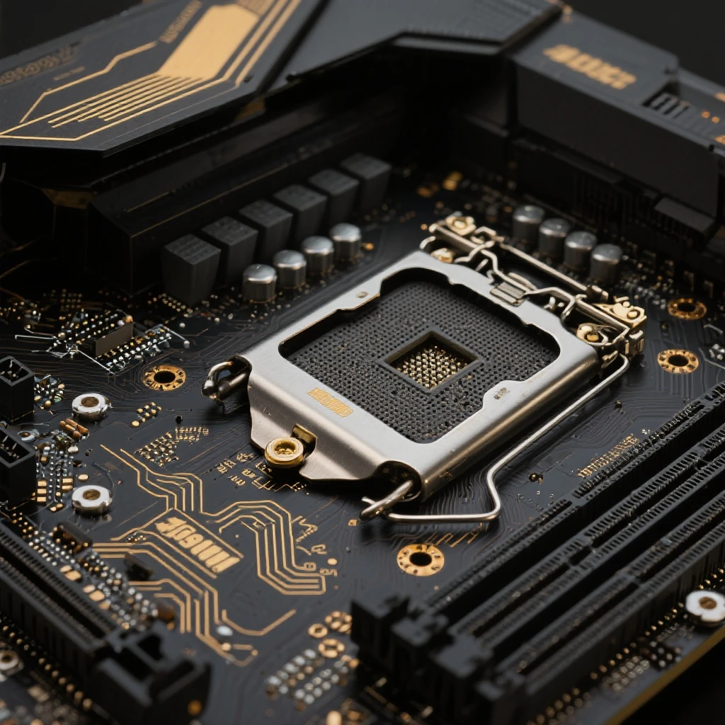 Black motherboard with subtle gold etchings emoji