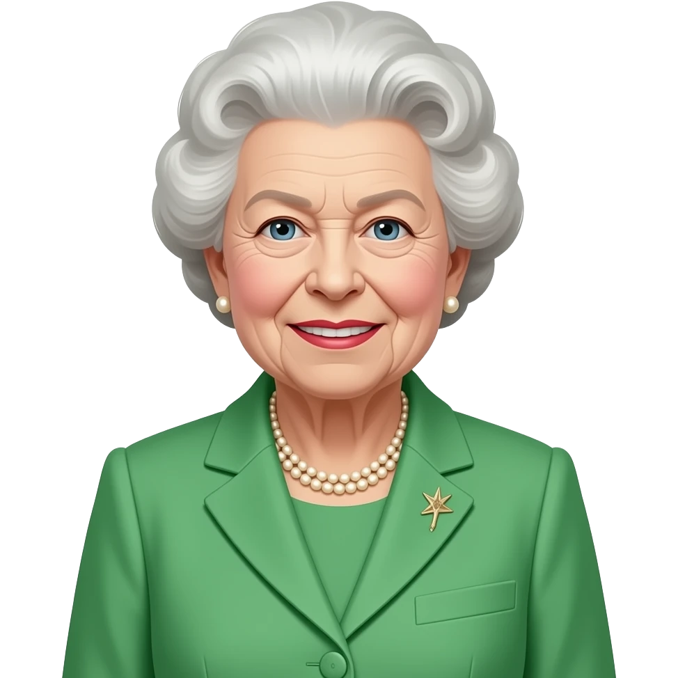 Elizabeth ll con trage verde. emoji