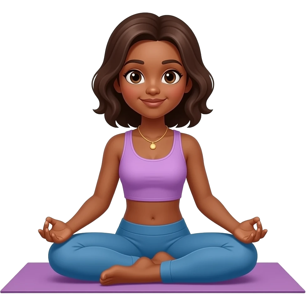 woman in calm yoga pose with chocolate skin emoji