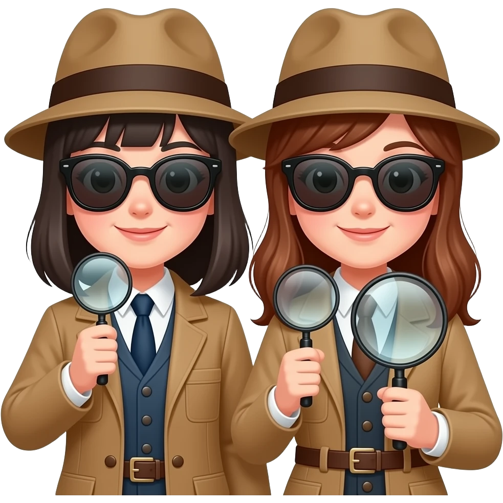 2 girls detectives together with sunglasses and magnifying glass emoji