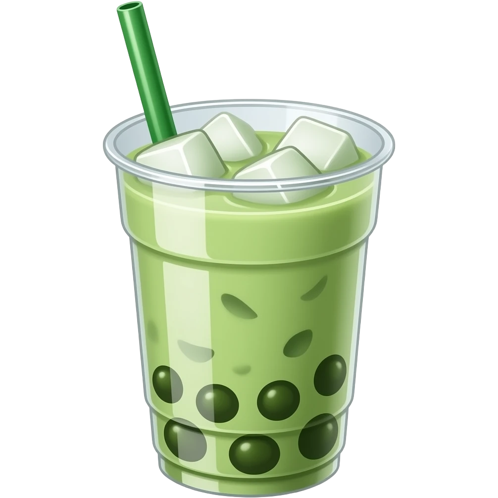 Green matcha cold with ice and straw in a takeaway glass green straw and boba green boba emoji