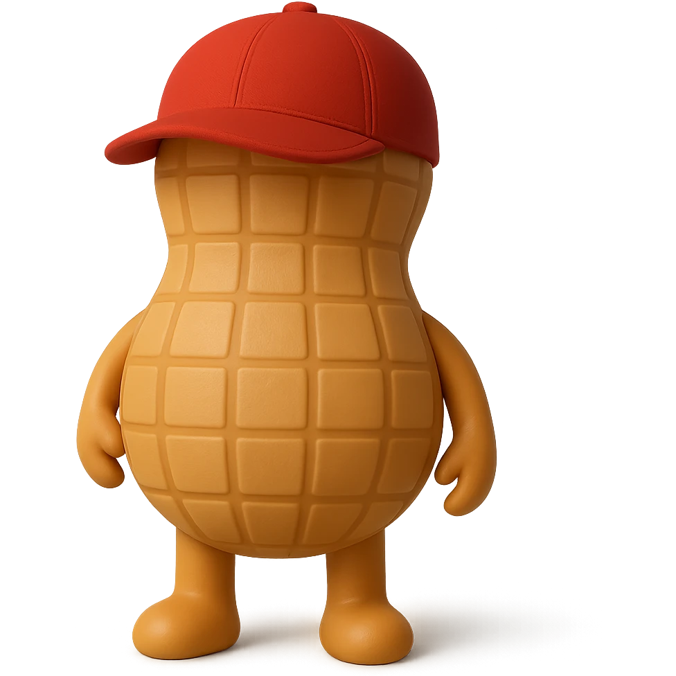 Add a cute red hat to the 3D cartoon-style peanut character with tiny arms and legs, keep it with no facial expression, maintain transparent background. The style is 3D cartoon-style with a transparent background. emoji