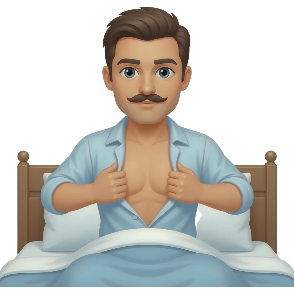 Hombre. Que. Se. Lenvanta. De. La. Cama porle. Camisa. Con. Bigote. Con. Ojos. Negros emoji