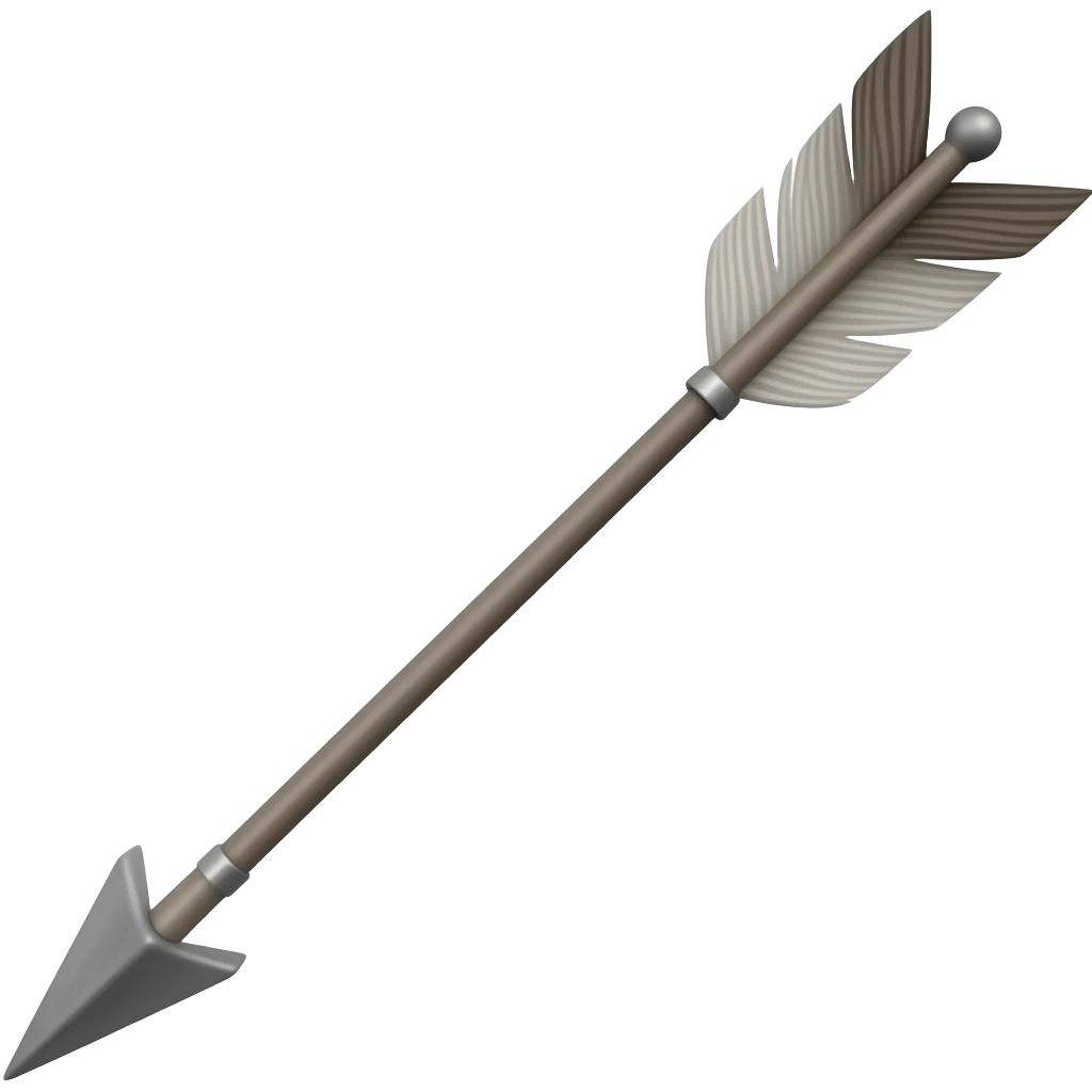 no background show a sleek gray arrow shaft with the attached feathers pointing down and to the left like it's being shot - NO BACKGROUND emoji