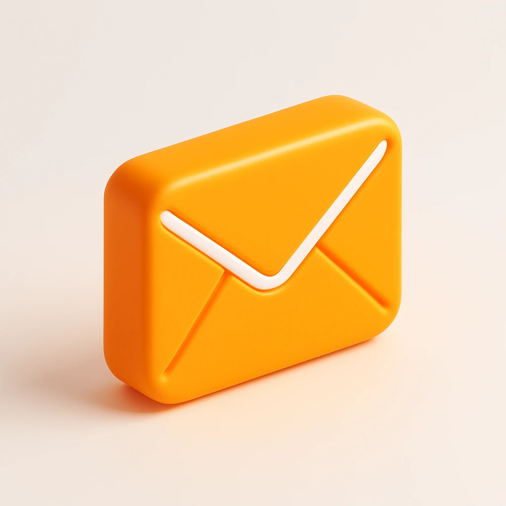 3D orange style email icon, featuring an envelope with a slight shine and soft shadows emoji