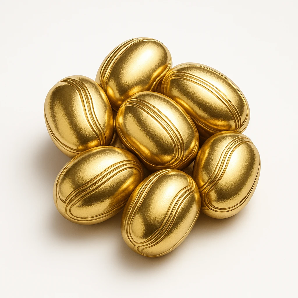 cluster of elegant kinkéliba beans in gold style with ornate shine emoji