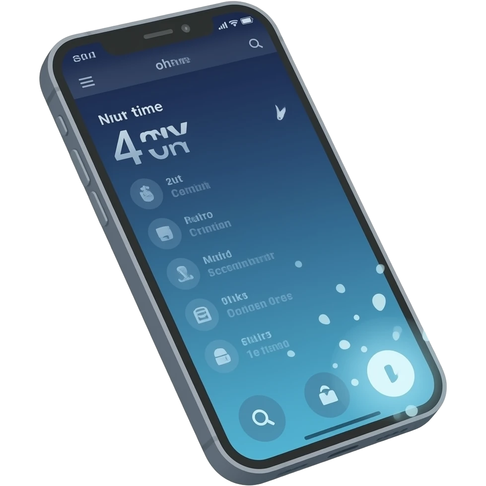 a minimal emoji-style illustration of a smartphone screen slowly fading out, UI elements disappearing into soft light particles, representing reduced screen time, calm and minimal composition, soft glow, rounded shapes, modern flat emoji style, isolated icon on transparent background emoji