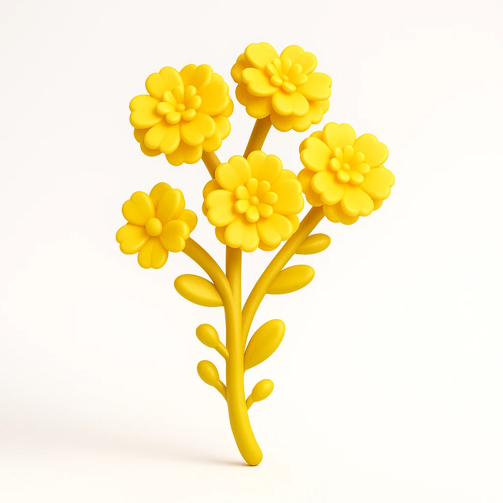 Enhance the volume of these yellow field flowers, making them as three-dimensional as possible with expressive lighting and shadow, in a cartoonish 3D iOS style with a clean modern background. emoji