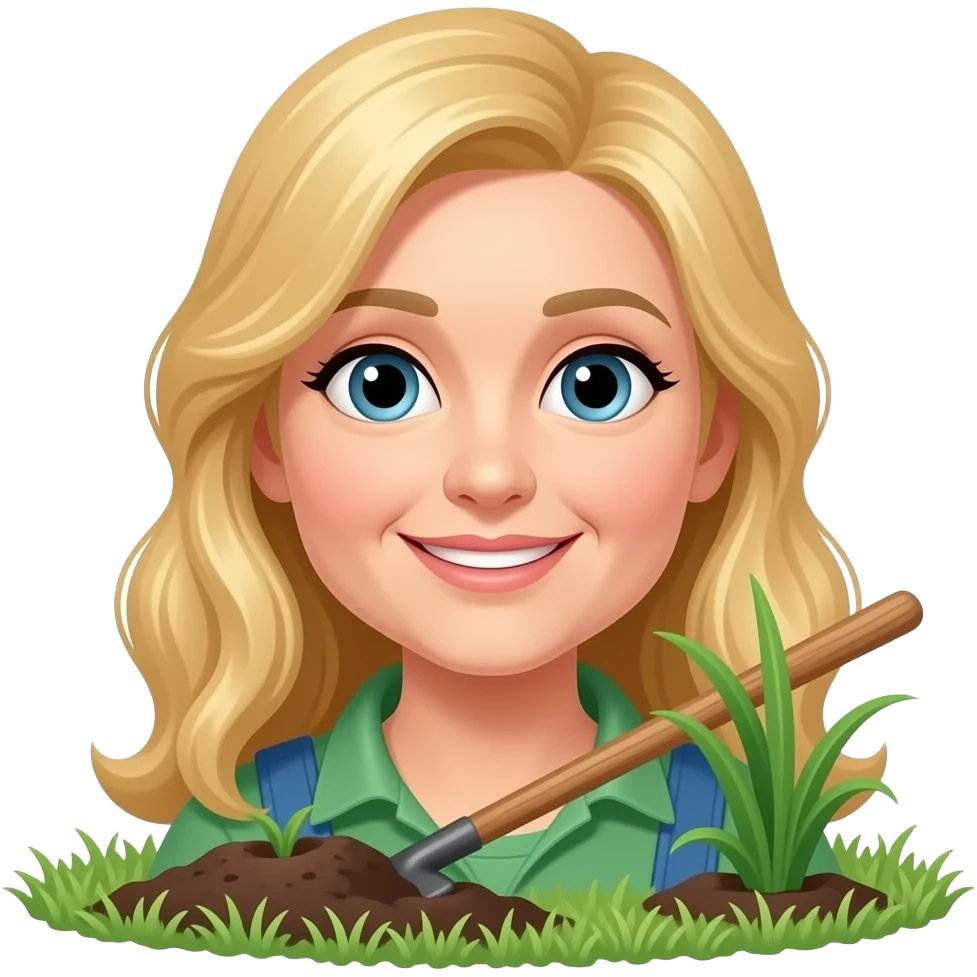 50 year old long blonde hair doing yard work emoji