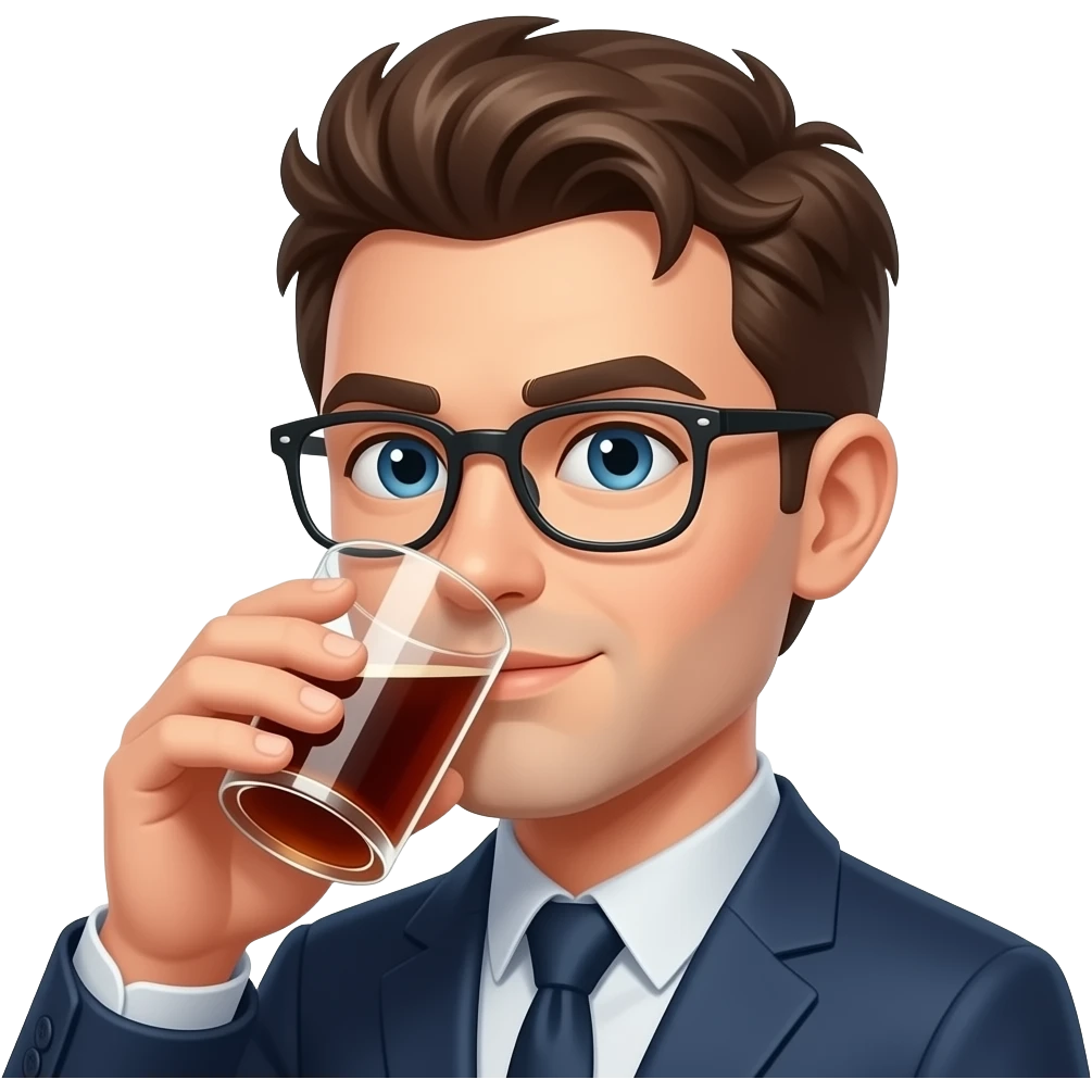 brown haired guy with glasses drinking Malort alcohol emoji