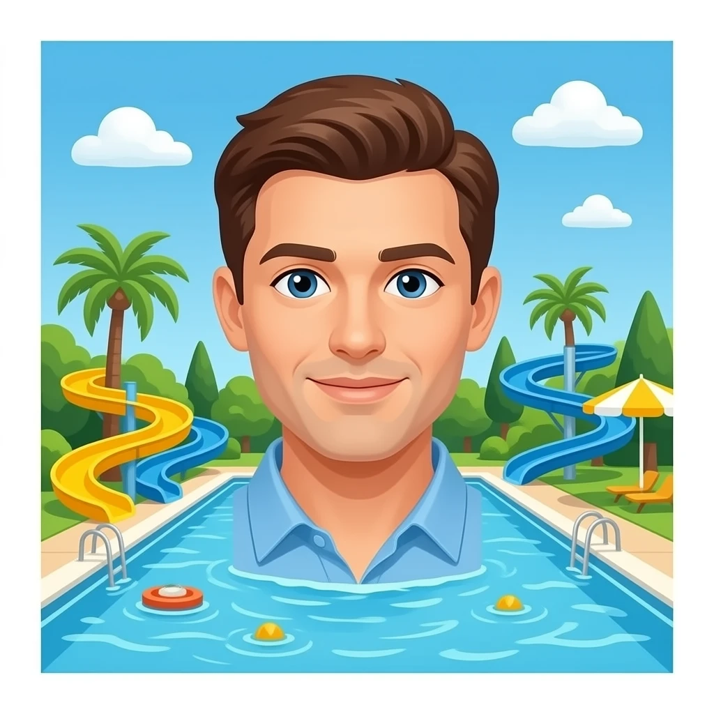 Massive water park pool with human emoji