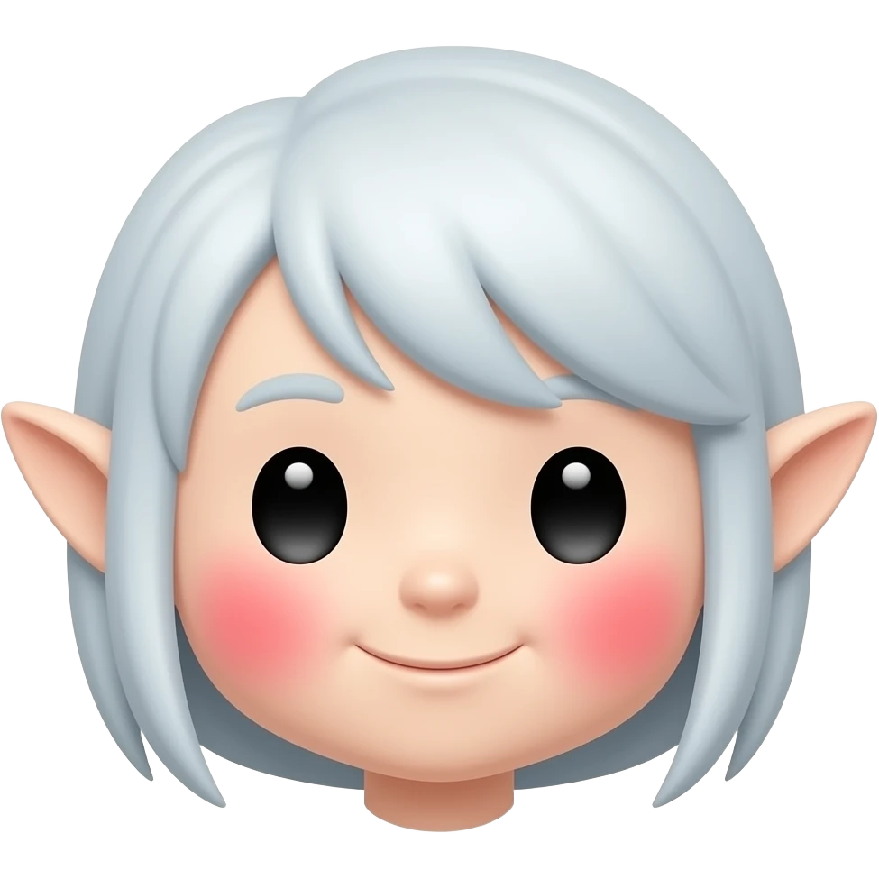 흰색 얼굴의 엘프 귀, 붉은색 홍조를 하고 있는 귀여운 만화 이모티콘 emoji