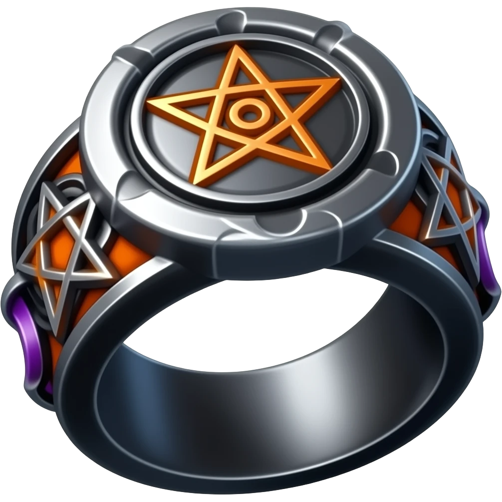 Umbra pontifex, a role that represents leadership and power. I need a ring that represents dark magic, using orange and purple as a color scheme. I wan embossed details to represent mysterious occultism emoji