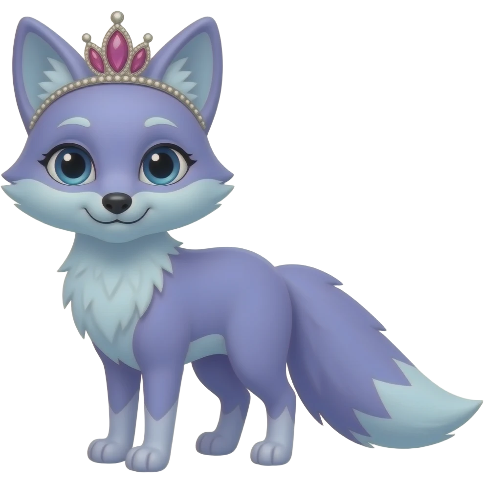 Female glacier blue and violet fox with pink tiara emoji