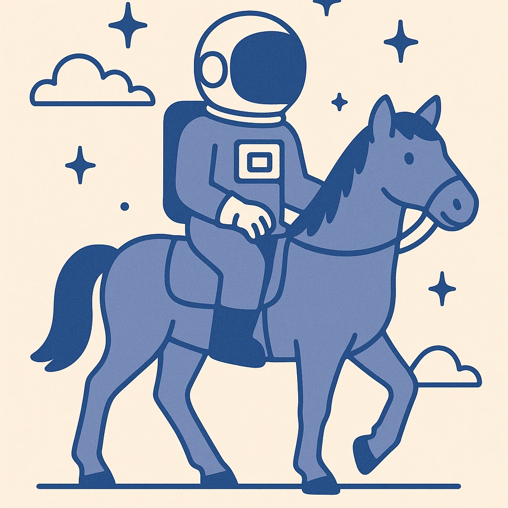 astronaut on horseback with stars in background emoji