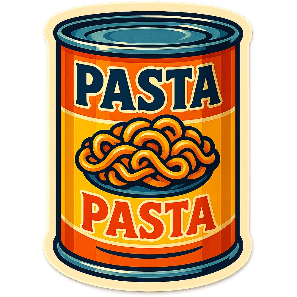 vintage label design canned pasta can, ornate can with retro typography and pasta illustration, transparent background emoji