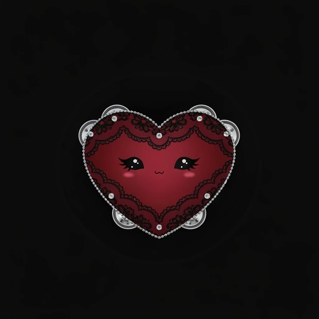 goth heart tambourine, cute, expressive, minimal emoji