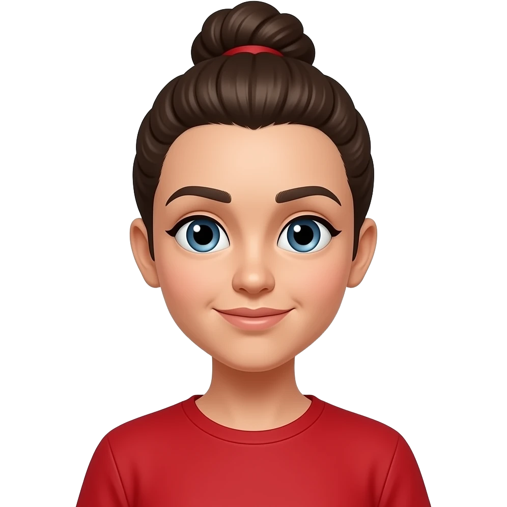 girl with unique face and hair bun wear red plain shirt emoji