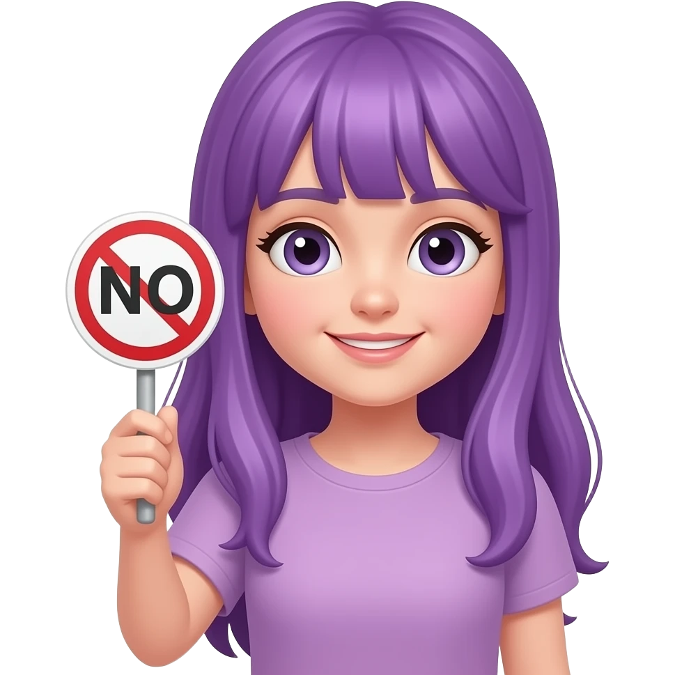 girl with long purple hair with a NO sign emoji