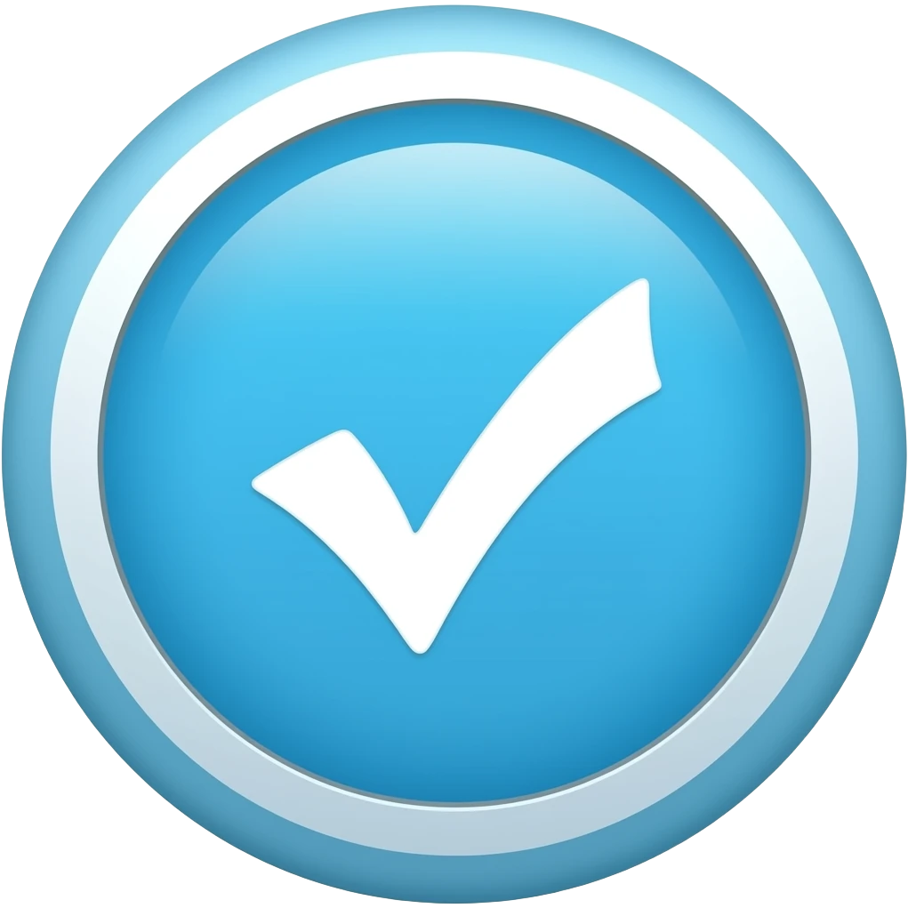 A circular check icon with a cyan blue background and a white checkmark in the center. emoji