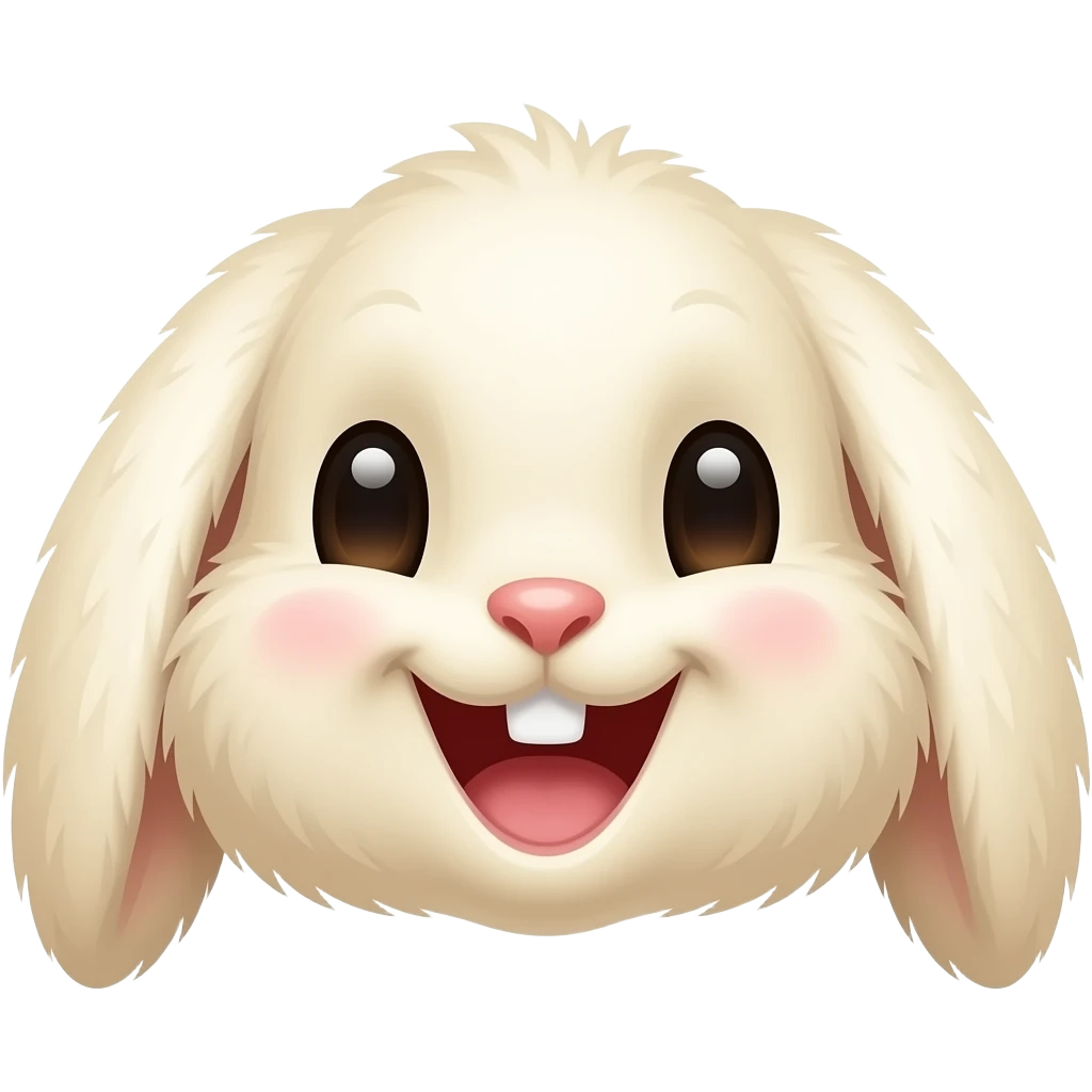 温柔毛茸茸的奶油色垂耳兔，正在开心的笑 emoji