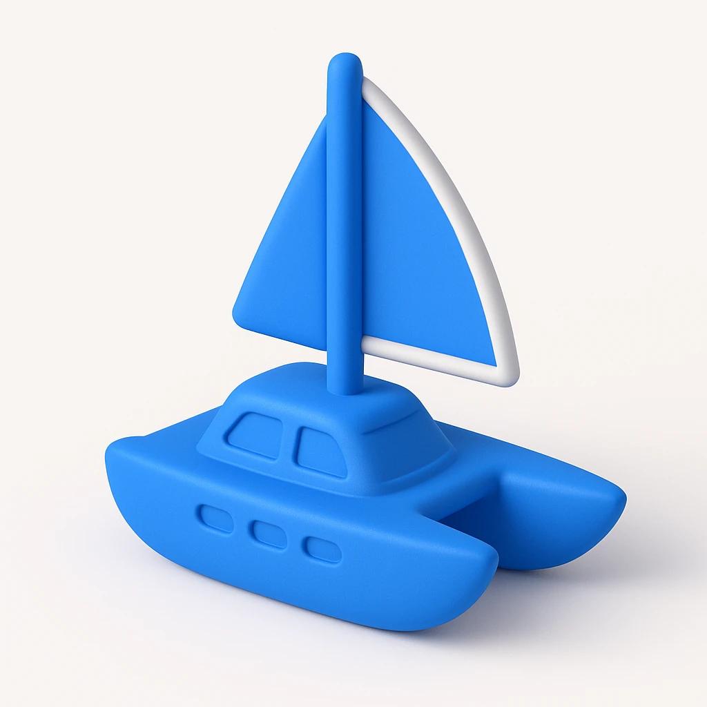 A catamaran with a white background. No wording or lettering on the boat.  emoji