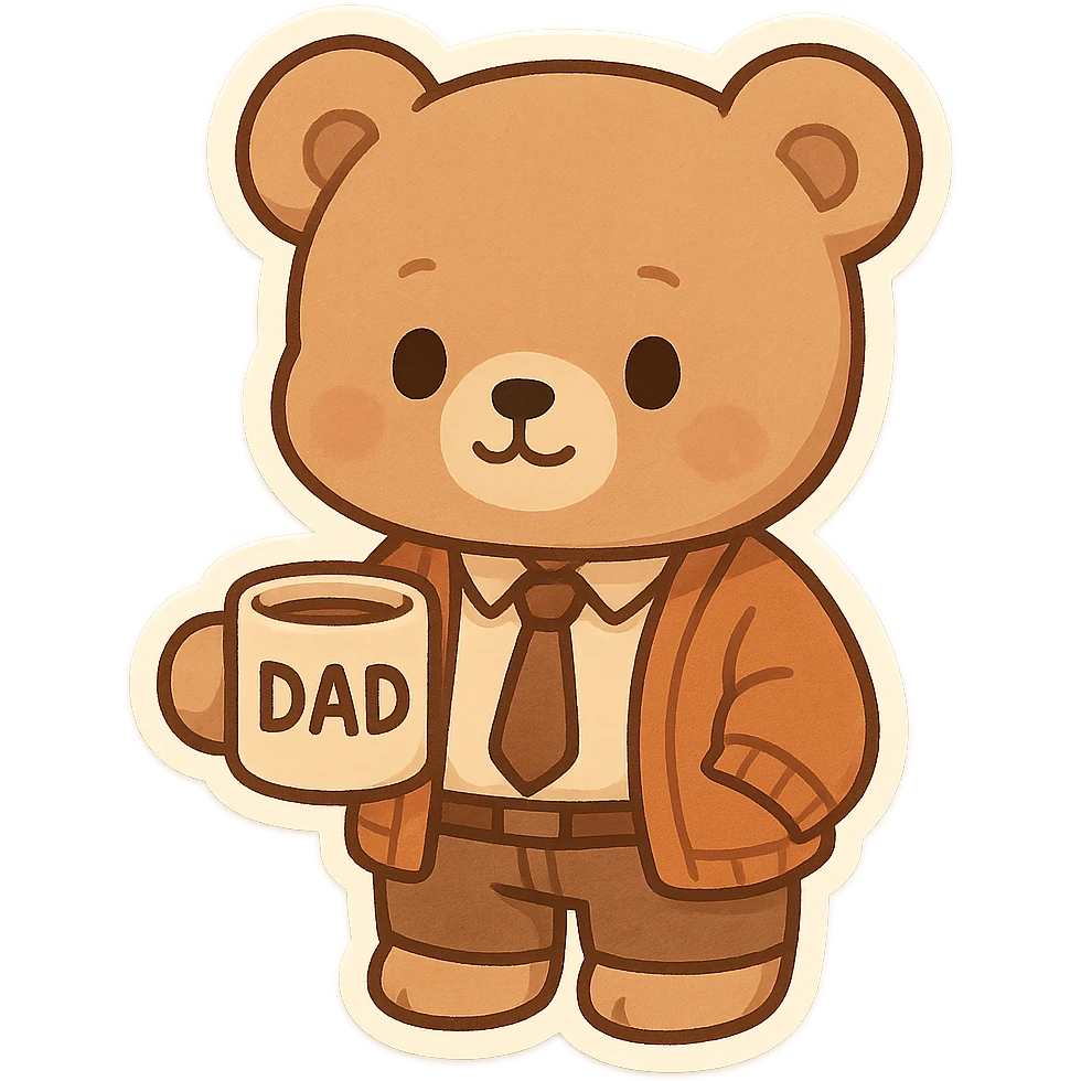 A teddy bear dresses like a dad holding a coffee mug  emoji