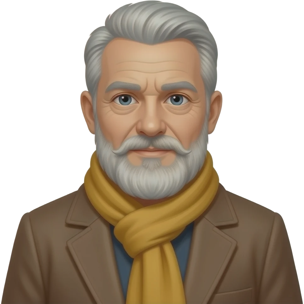 old man with beared and wear neck scarf but please change dont same clothes ande scarf color emoji