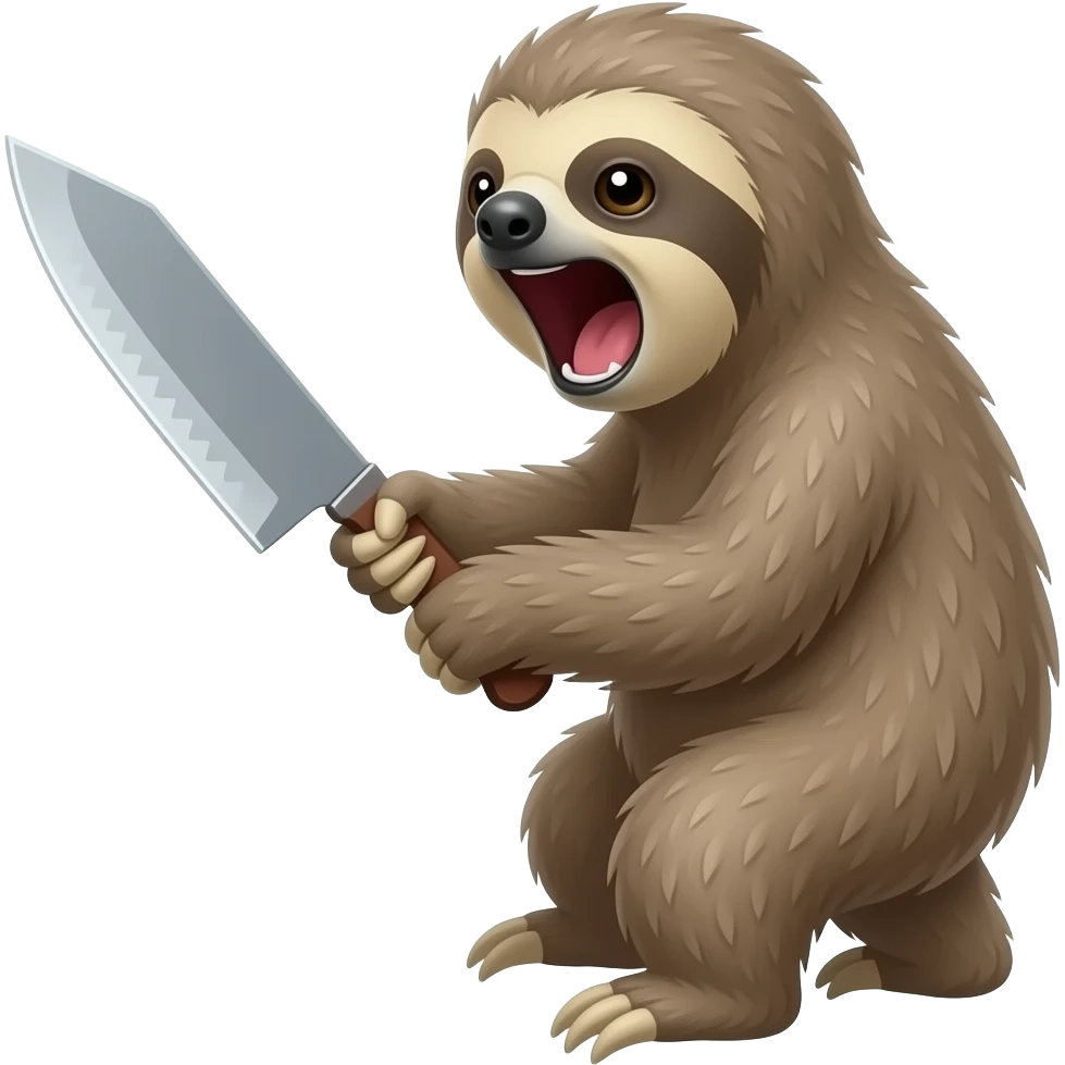 angry sloth width big knife shout turn back emoji