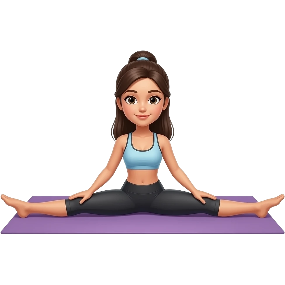 A fit woman doing an split wide open flexibility wearing yoga gym outfit emoji