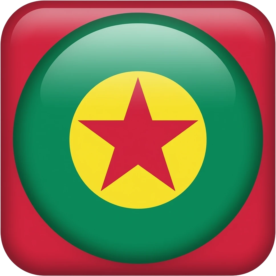 bayrağı kırmızı zemin üzerine, ortasında yeşil-sarı daire içinde kırmızı yıldız bulunan bir tasarımdır � emoji